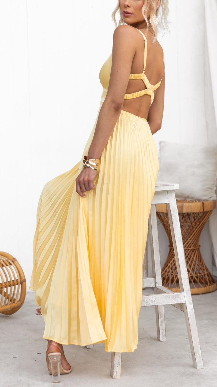 Ellis & Johnson™  | Abito Maxi Plissettato con Scollatura a V