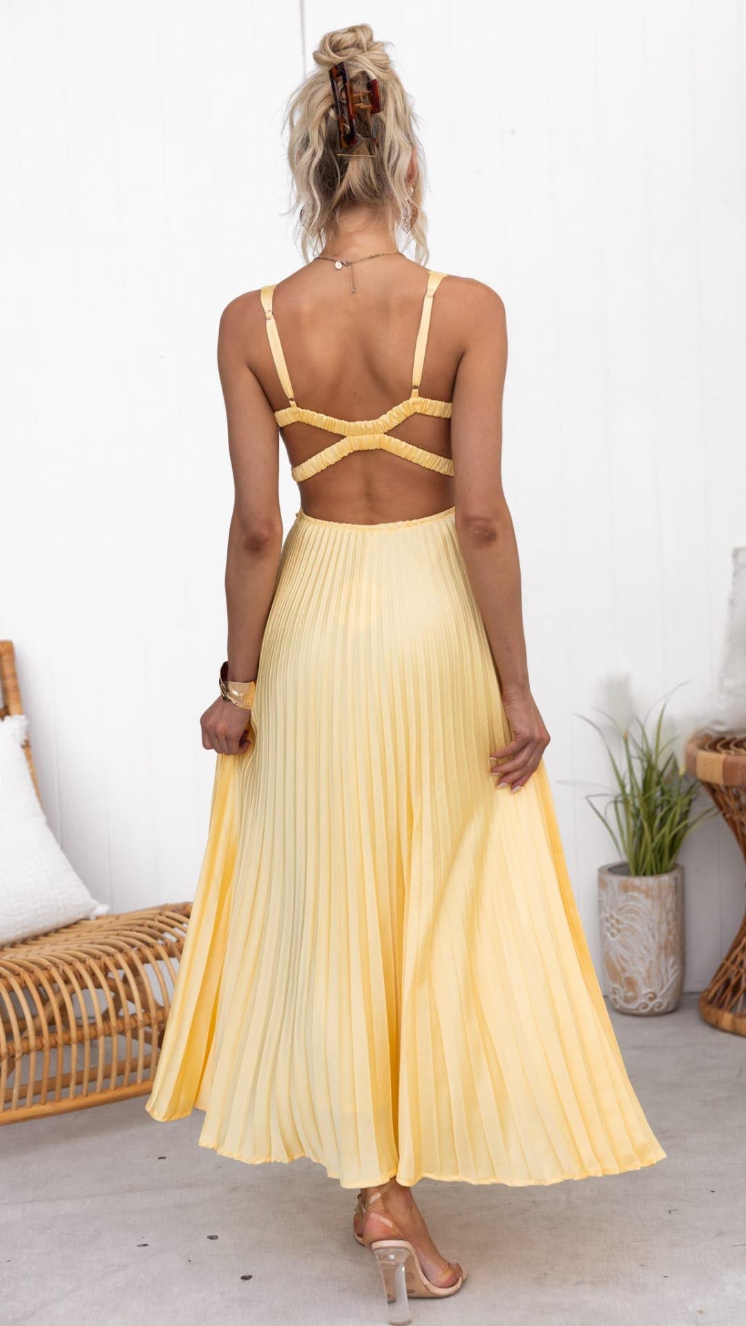 Ellis & Johnson™  | Abito Maxi Plissettato con Scollatura a V