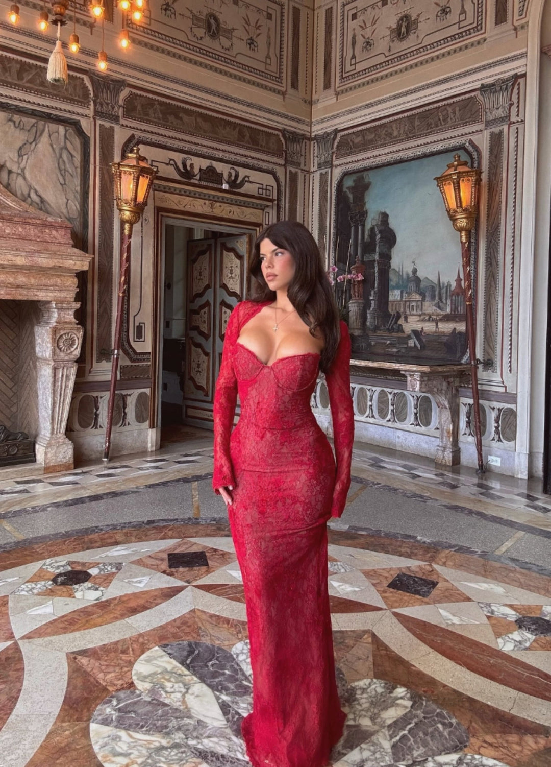 Abito Maxi in Pizzo Nero Selene