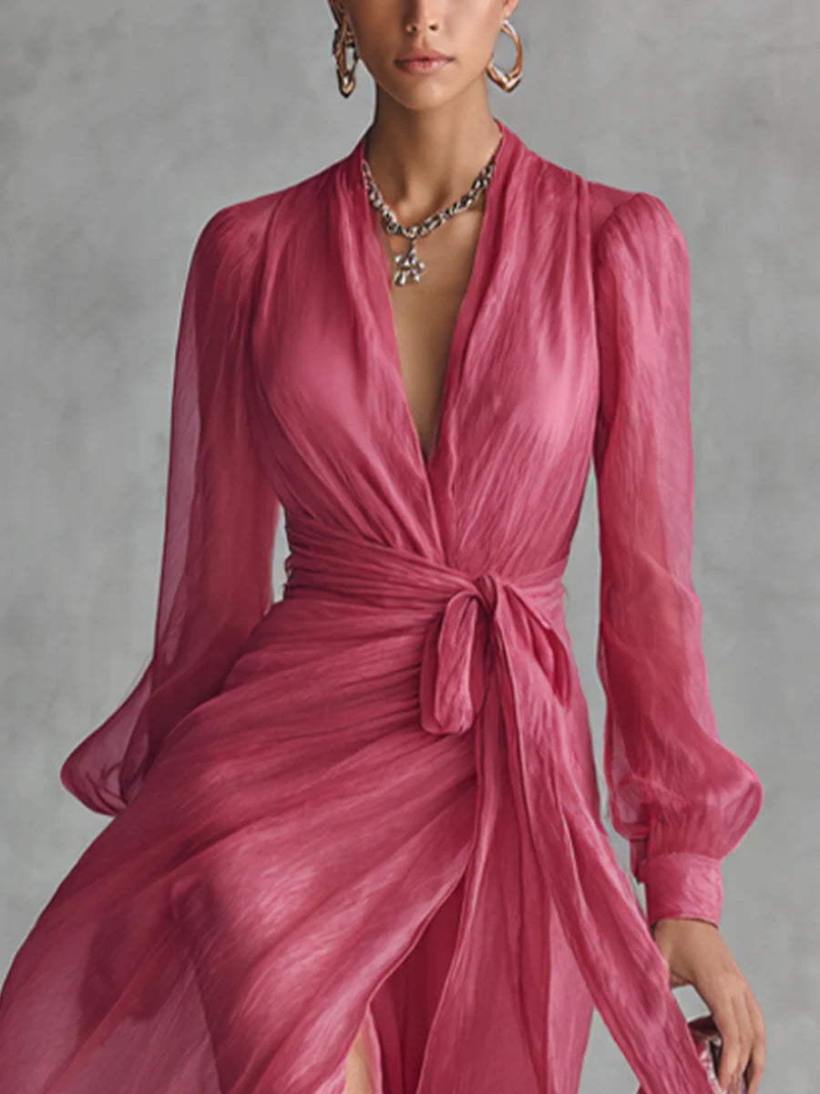Beatrice | Elegante Abito Lungo in Chiffon con Scollatura a V e Vita Regolabile
