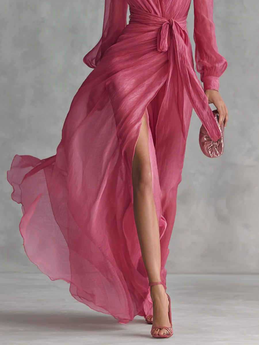 Beatrice | Elegante Abito Lungo in Chiffon con Scollatura a V e Vita Regolabile