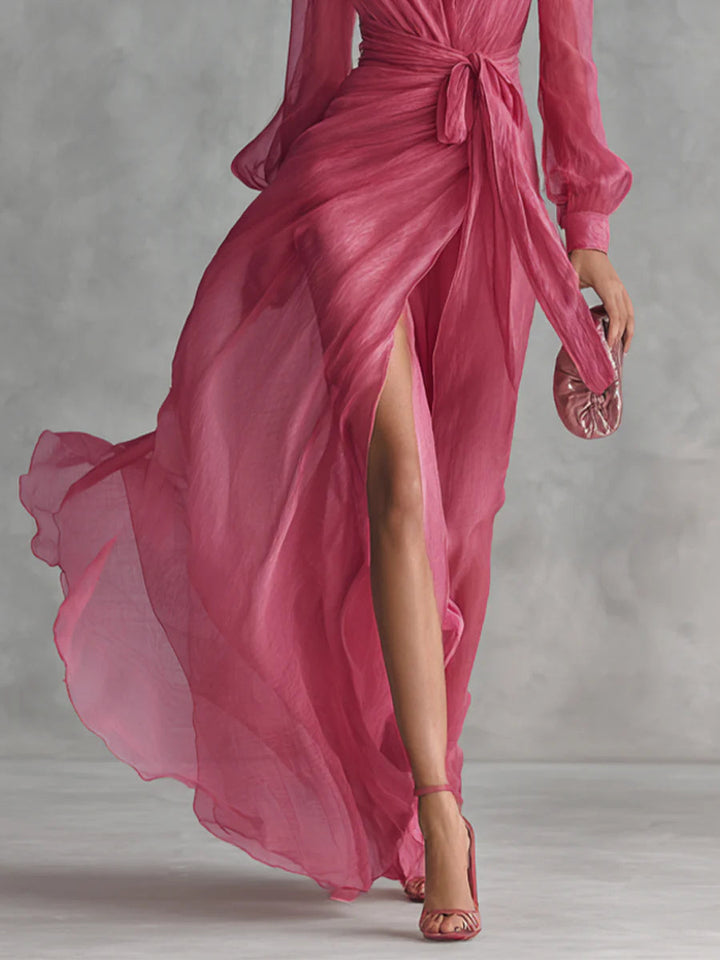 Beatrice | Elegante Abito Lungo in Chiffon con Scollatura a V e Vita Regolabile