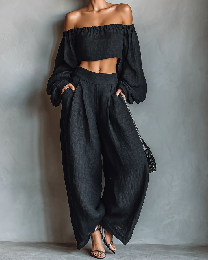 Tess™ - Set Off-Shoulder con Pantaloni Ampi