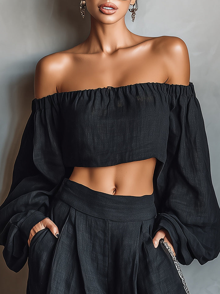 Tess™ - Set Off-Shoulder con Pantaloni Ampi