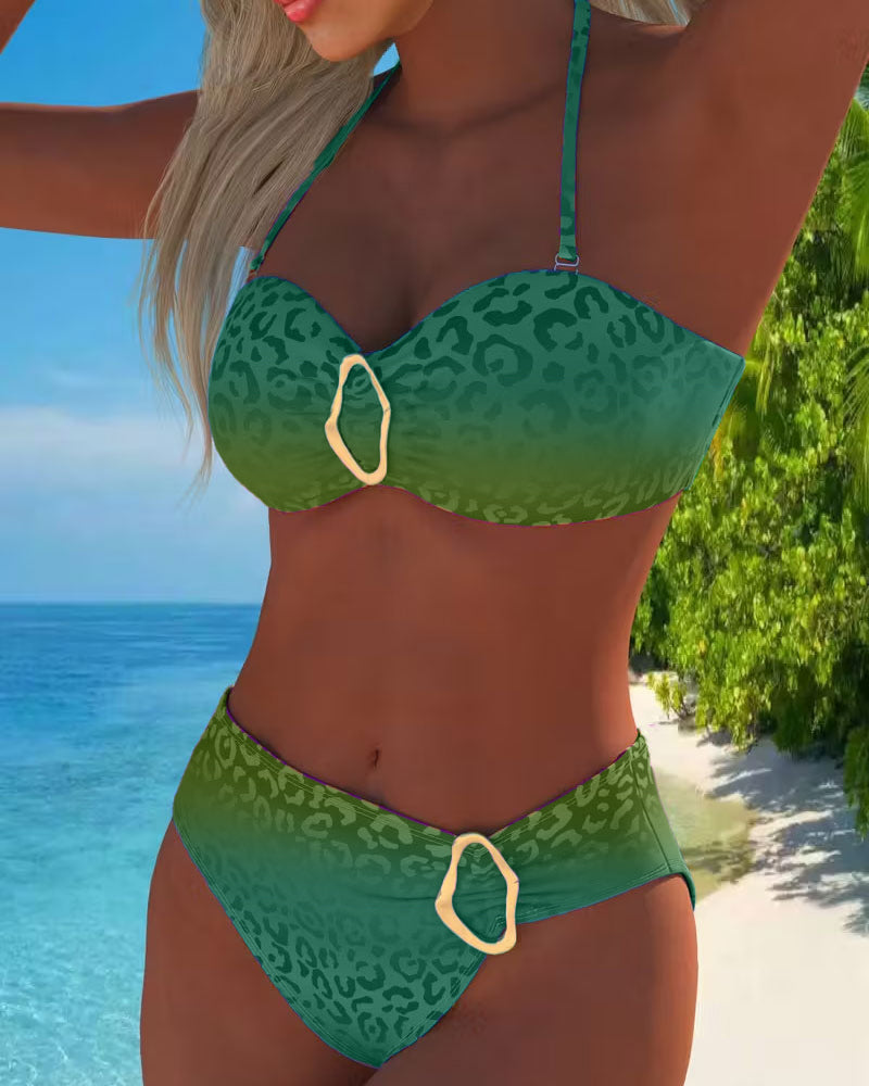 Sofia | Costume da bagno con scollo all'americana e stampa leopardata sfumata