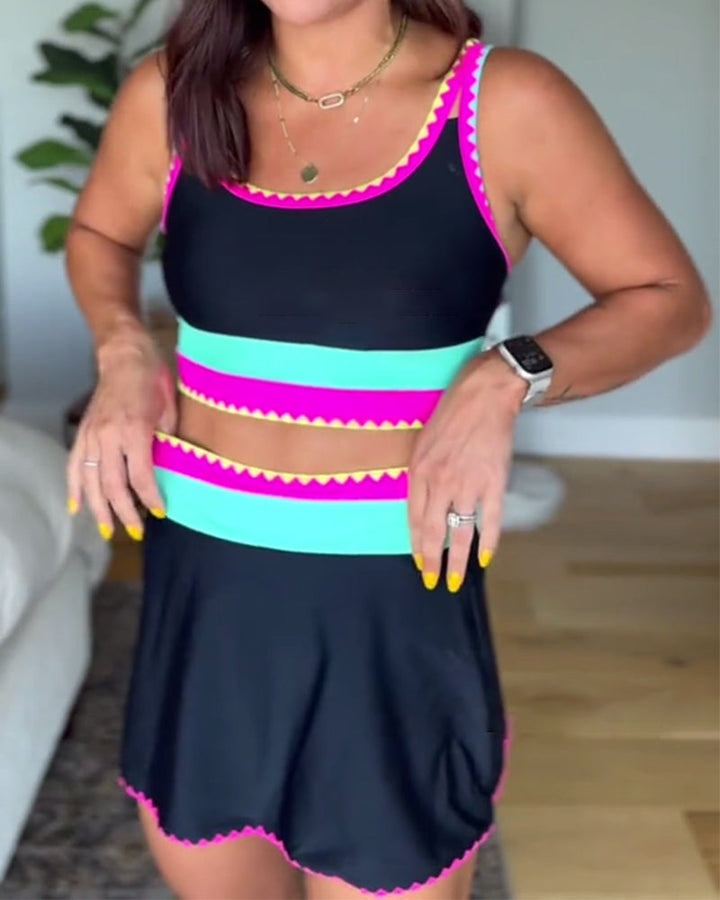 Myra | Elegante costume da bagno a tre pezzi con blocchi di colore