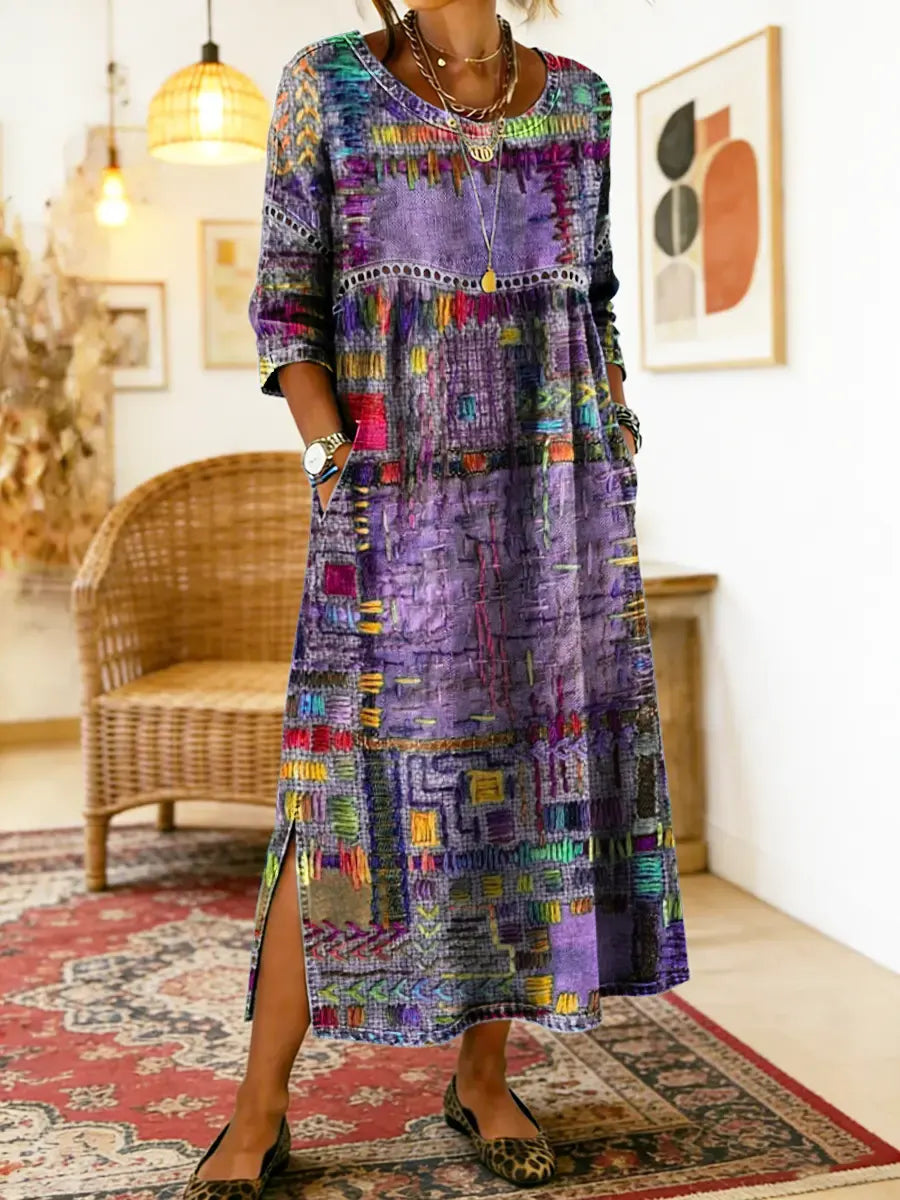 Manuela | Vestito Stampato con Patchwork Etnico