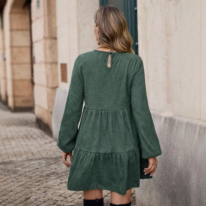 Abito Babydoll in Velluto a Coste Verde Foresta