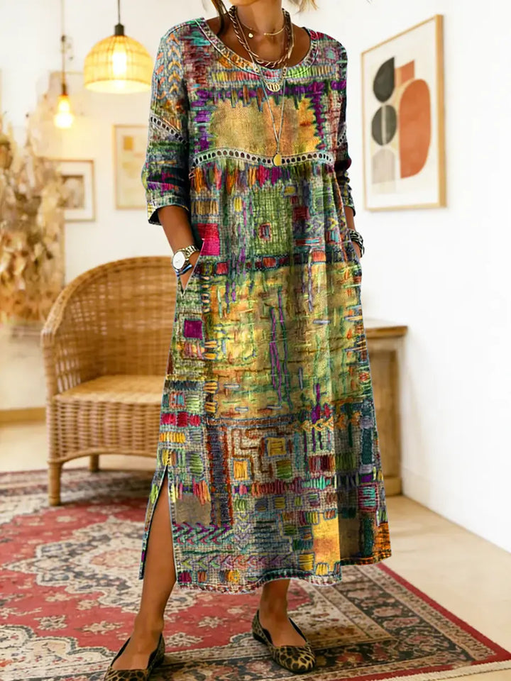 Manuela | Vestito Stampato con Patchwork Etnico