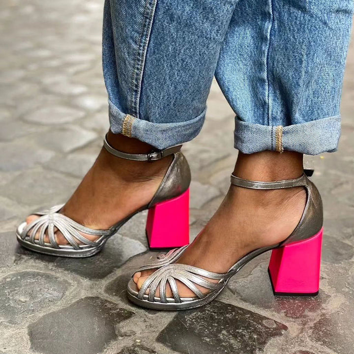 Naelle™ | Sandali Eleganti con Tacco Largo e Fibbia Lucida