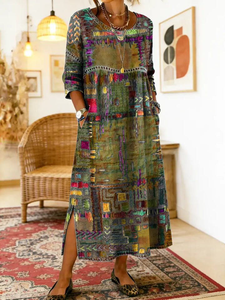 Manuela | Vestito Stampato con Patchwork Etnico
