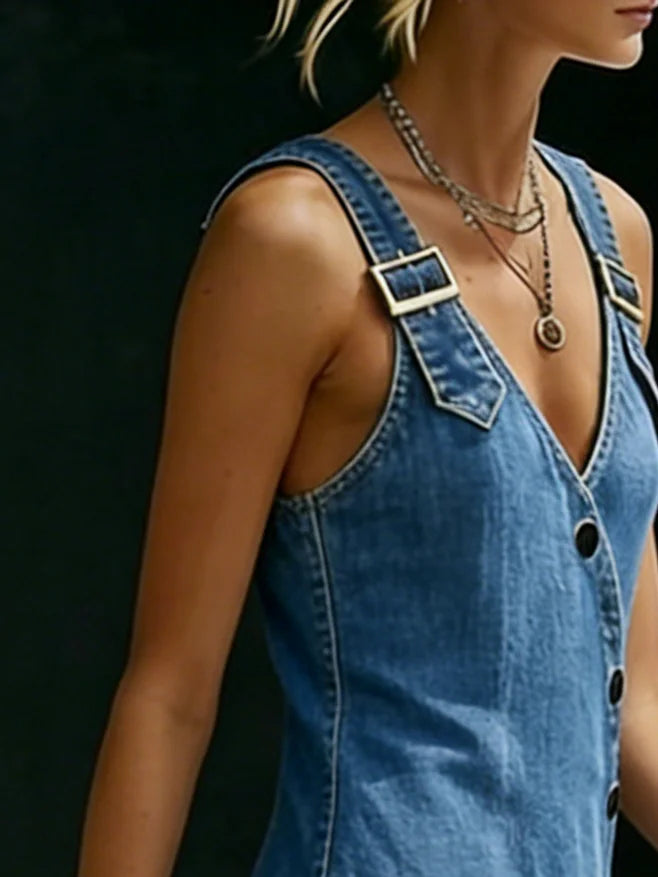 Vera | Abito lungo in denim con chiusura a bottoni