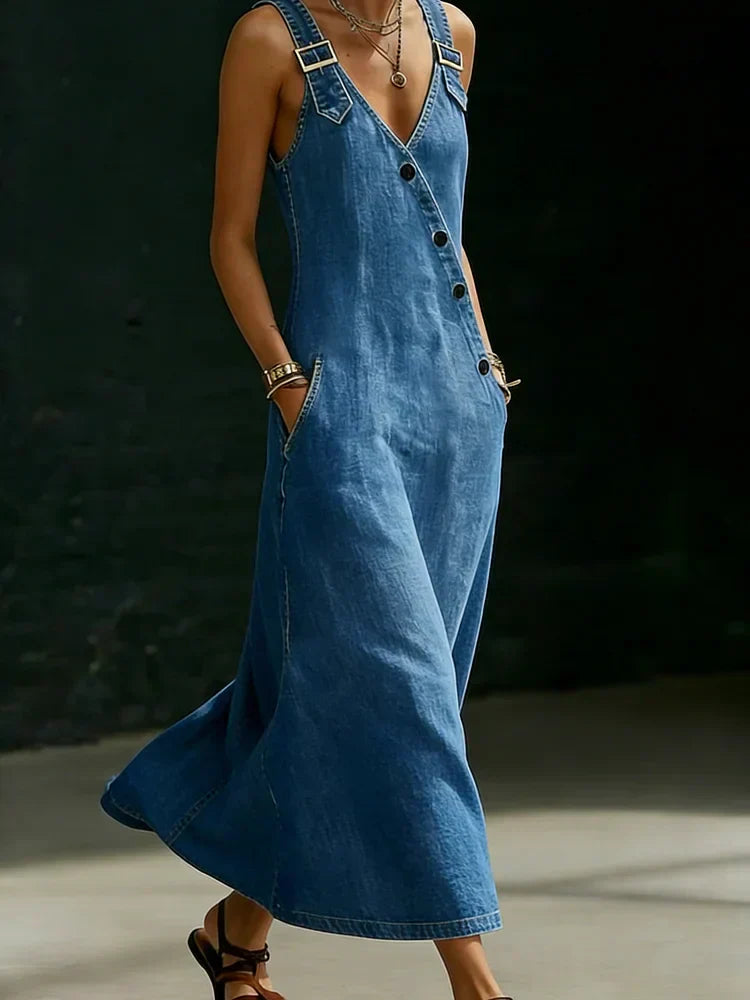 Vera | Abito lungo in denim con chiusura a bottoni