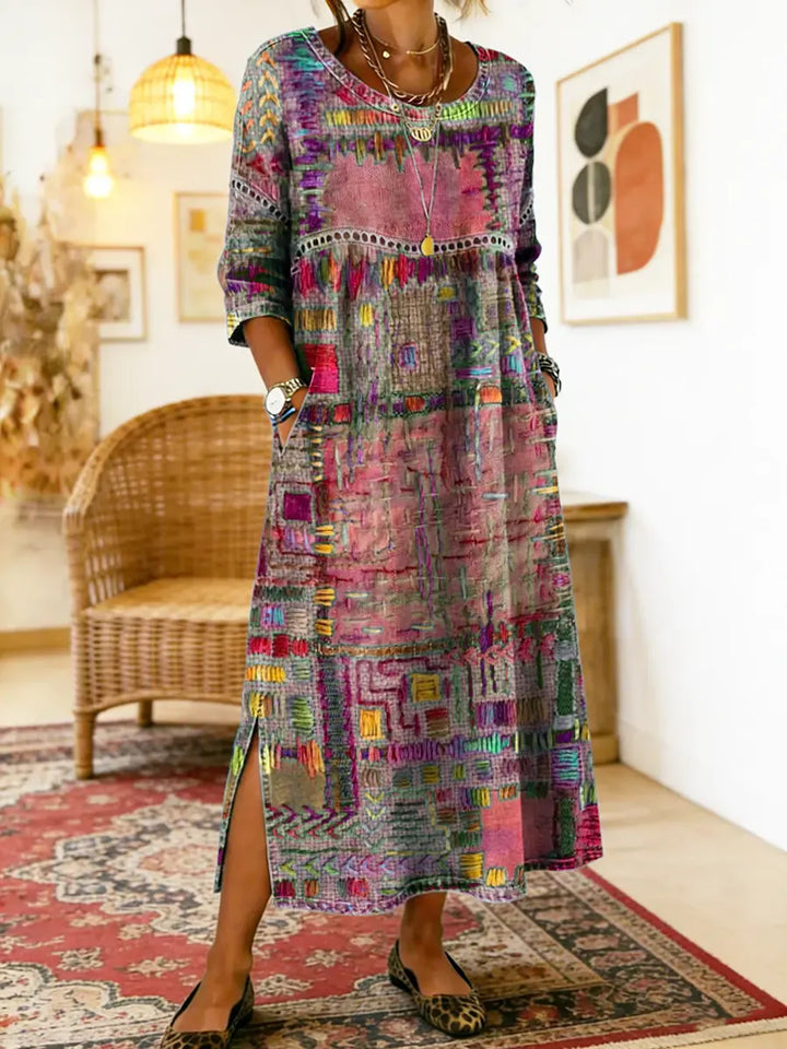 Manuela | Vestito Stampato con Patchwork Etnico