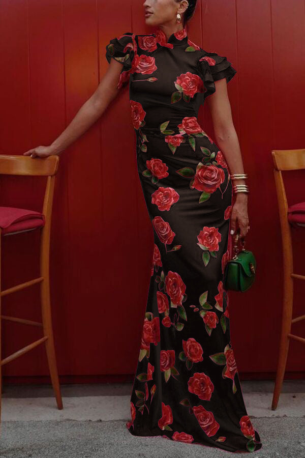 Abito Maxi Cheongsam Meilin Rose