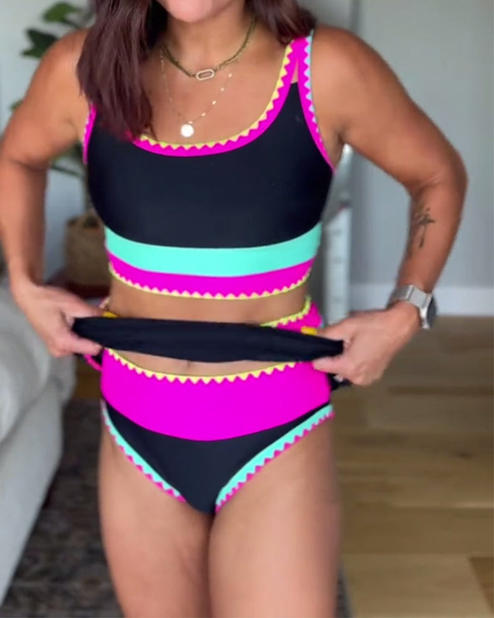 Myra | Elegante costume da bagno a tre pezzi con blocchi di colore