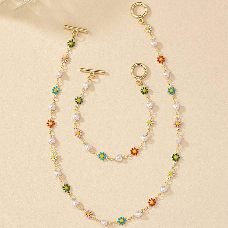 Set di Collana e Bracciale con Delicate Perle Floreali Primaverili
