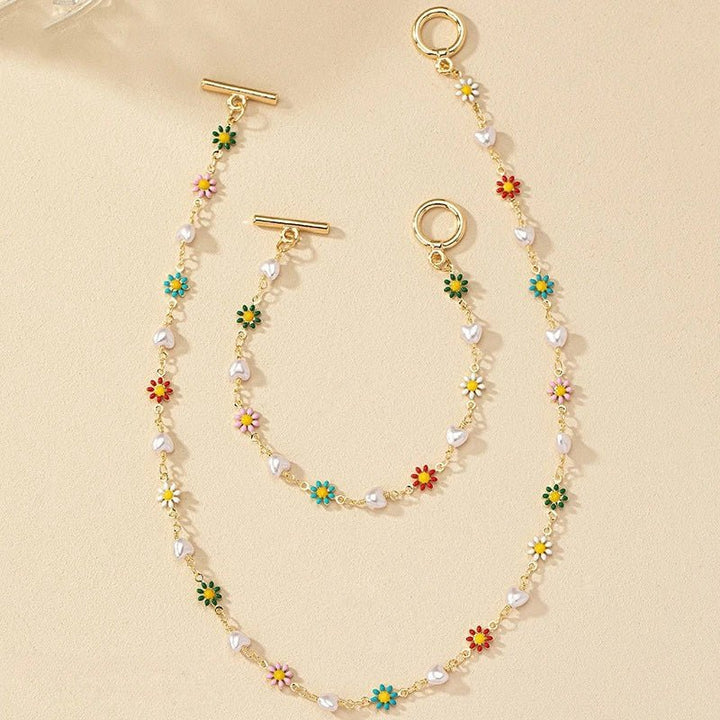 Set di Collana e Bracciale con Delicate Perle Floreali Primaverili