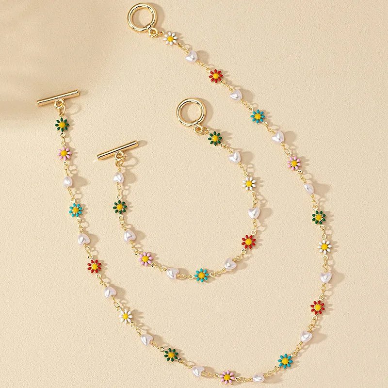 Set di Collana e Bracciale con Delicate Perle Floreali Primaverili