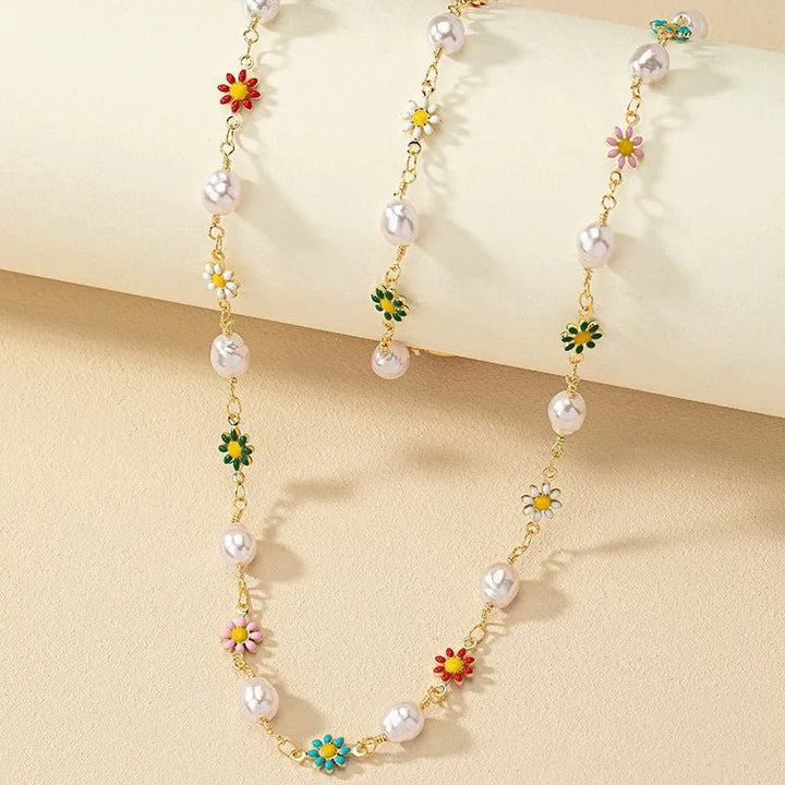 Set di Collana e Bracciale con Delicate Perle Floreali Primaverili