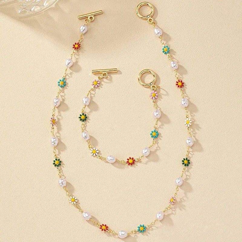 Set di Collana e Bracciale con Delicate Perle Floreali Primaverili