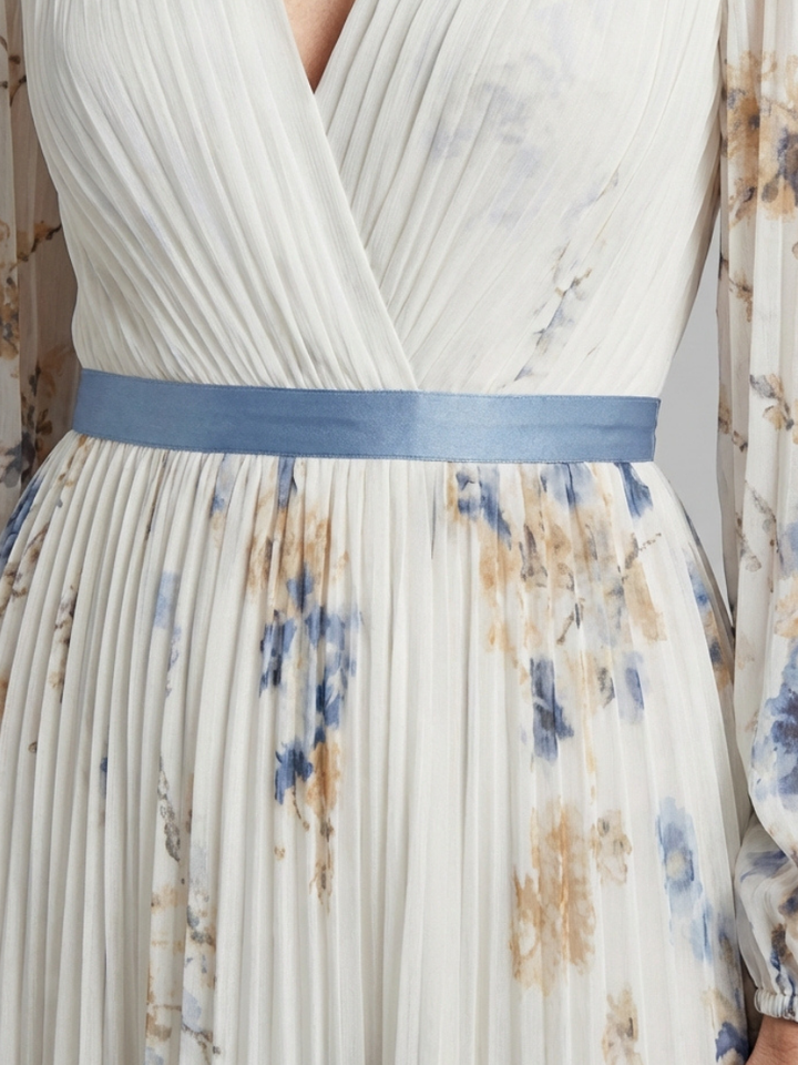Ellis & Johnson™  | Abito Maxi a V con Maniche Lunghe e Fantasia Floreale