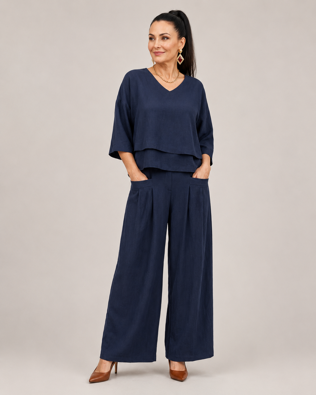 Fiume | Set Top a Strati con Pantaloni Larghi