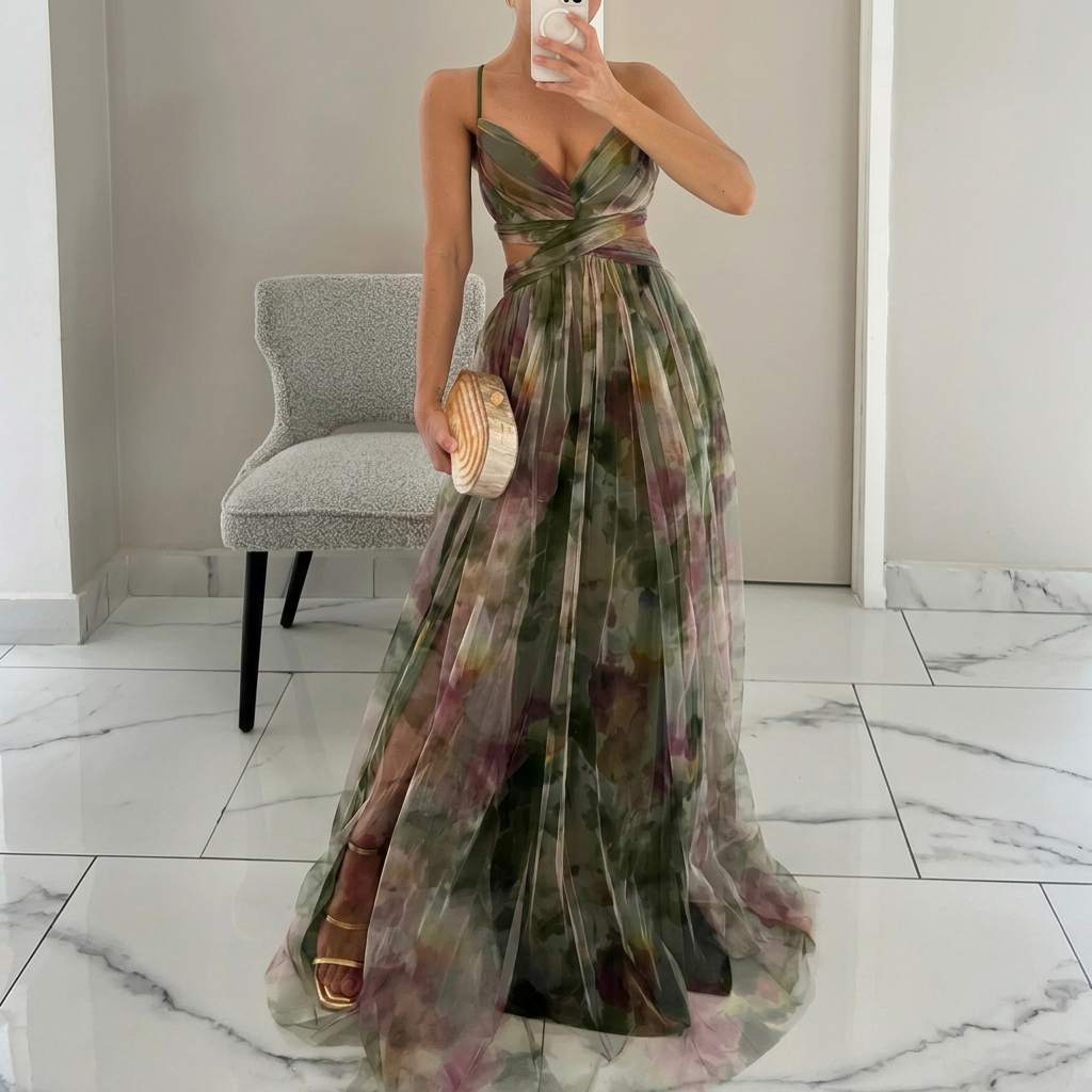 Margarida - Abito Maxi con Stampa Floreale