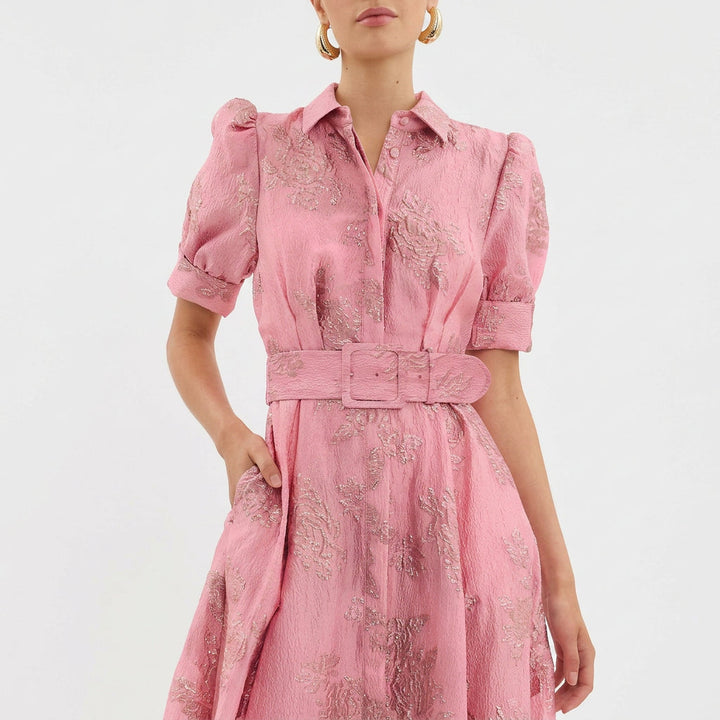 Matilde - Abito Lungo in Jacquard Floreale con Cintura