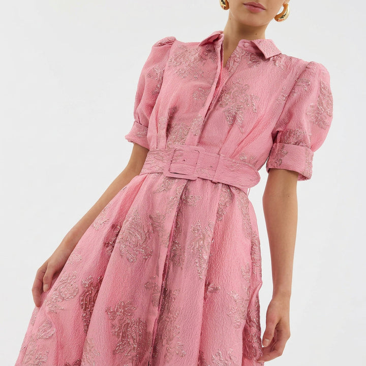 Matilde - Abito Lungo in Jacquard Floreale con Cintura