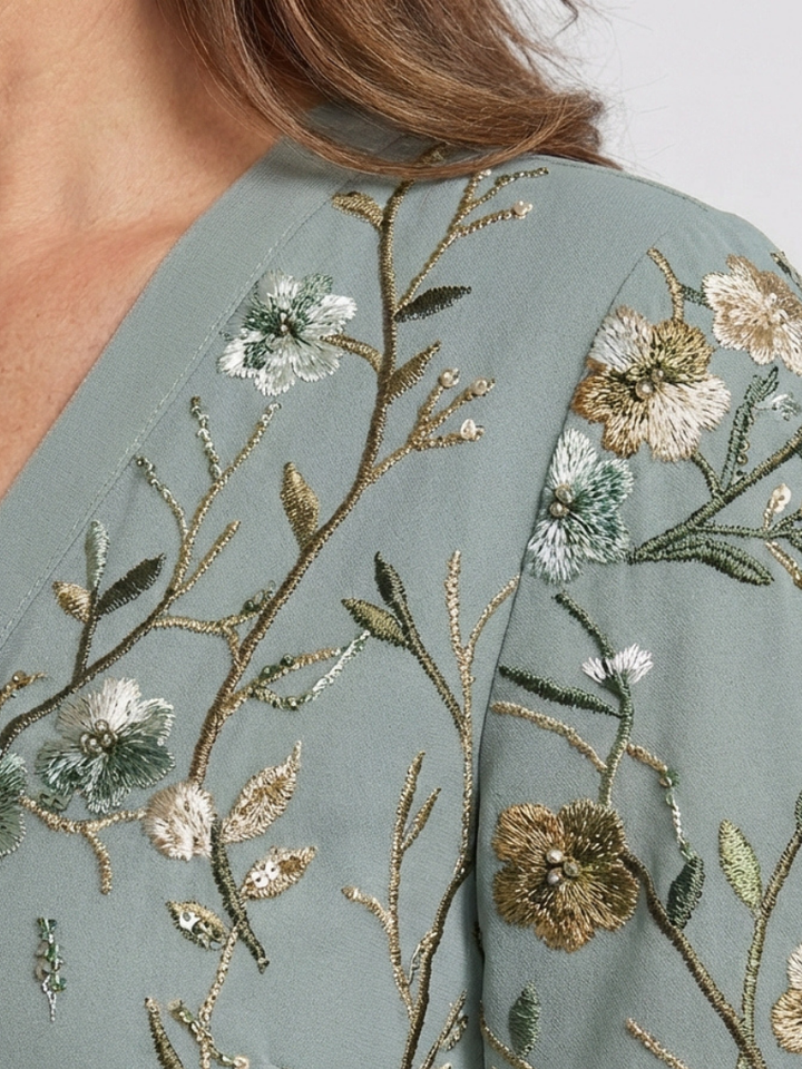 Ellis & Johnson™  | Abito Maxi a V Fiori con Maniche Corte