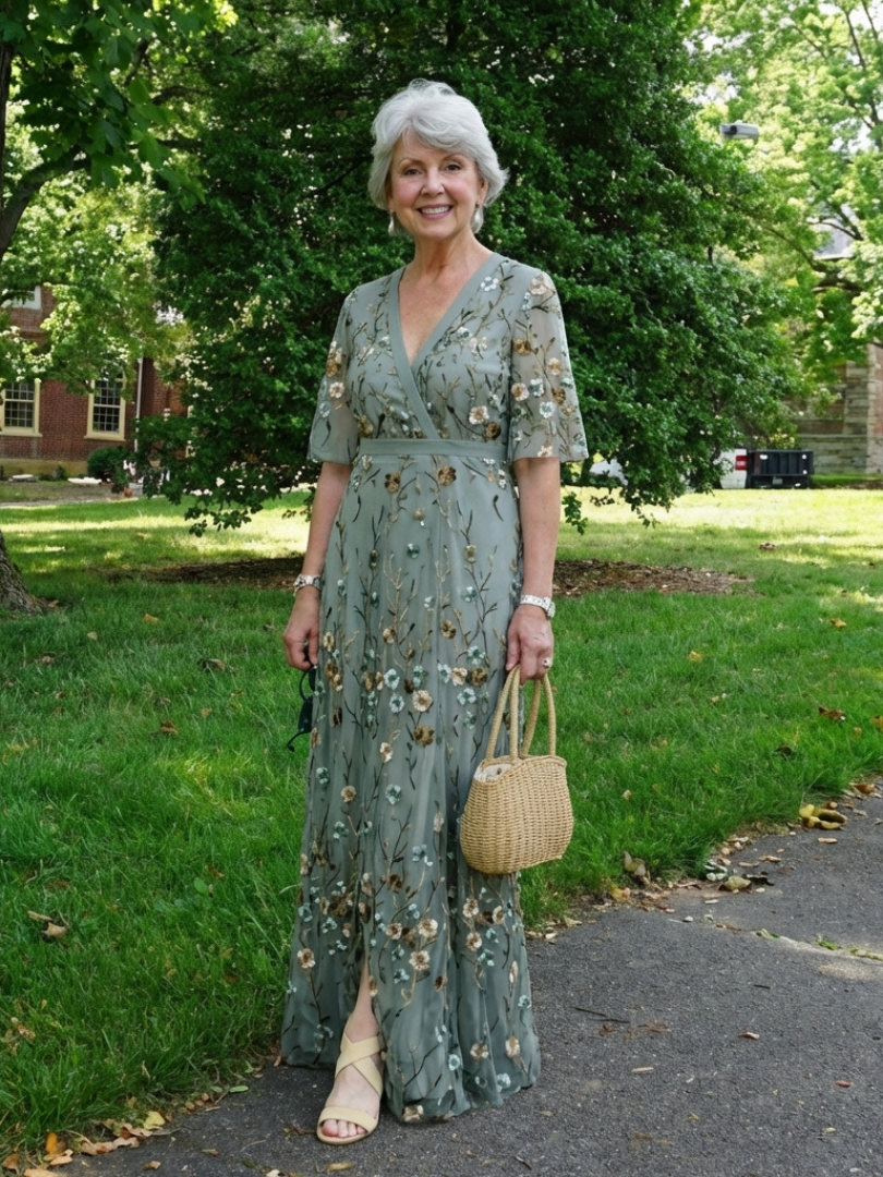 Ellis & Johnson™  | Abito Maxi a V Fiori con Maniche Corte