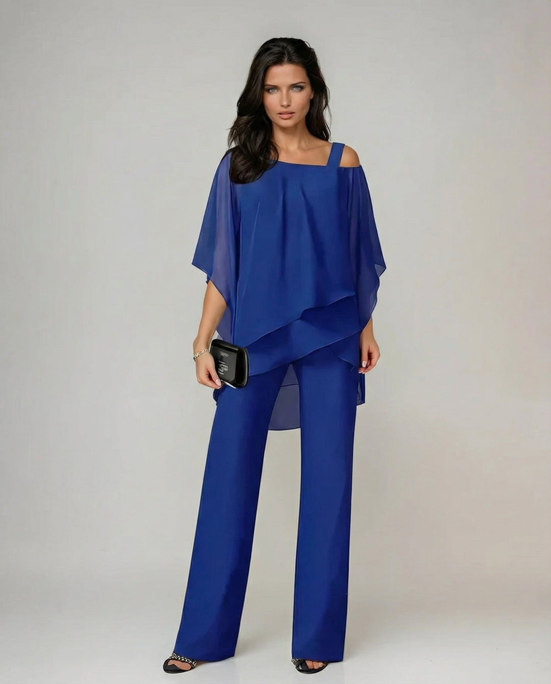 Loretta | Completo in cotone e tela con top a maniche a pipistrello e pantaloni larghi