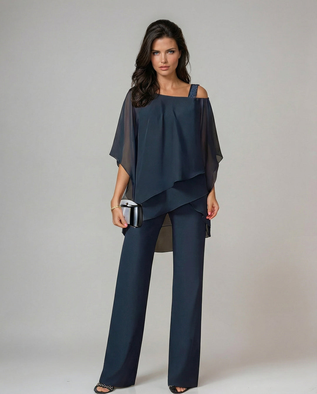 Loretta | Completo in cotone e tela con top a maniche a pipistrello e pantaloni larghi
