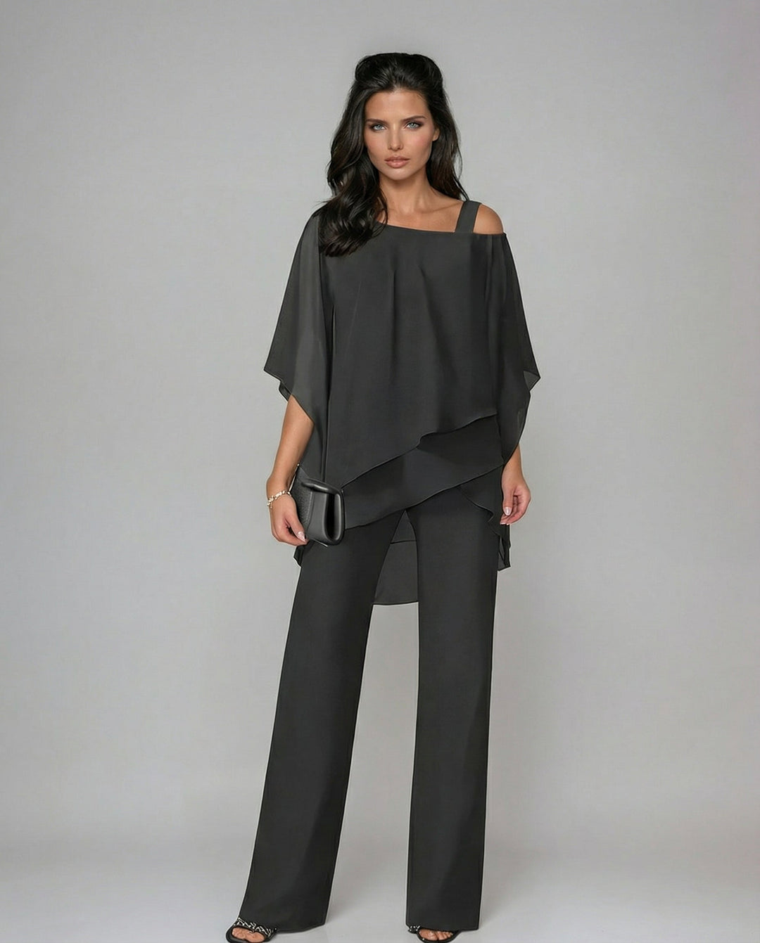 Loretta | Completo in cotone e tela con top a maniche a pipistrello e pantaloni larghi