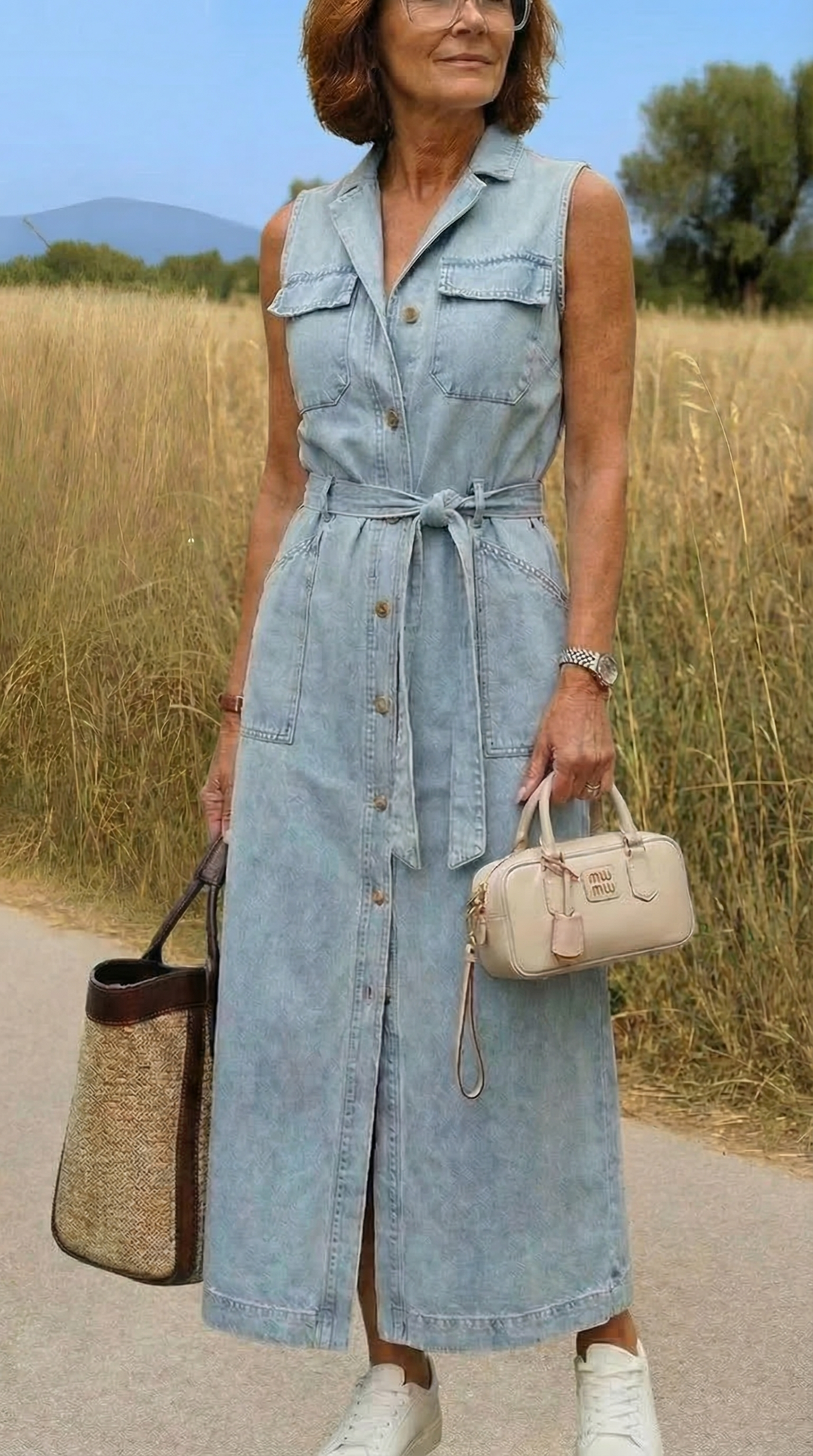 Hanna | Vestito lungo in denim senza spalline