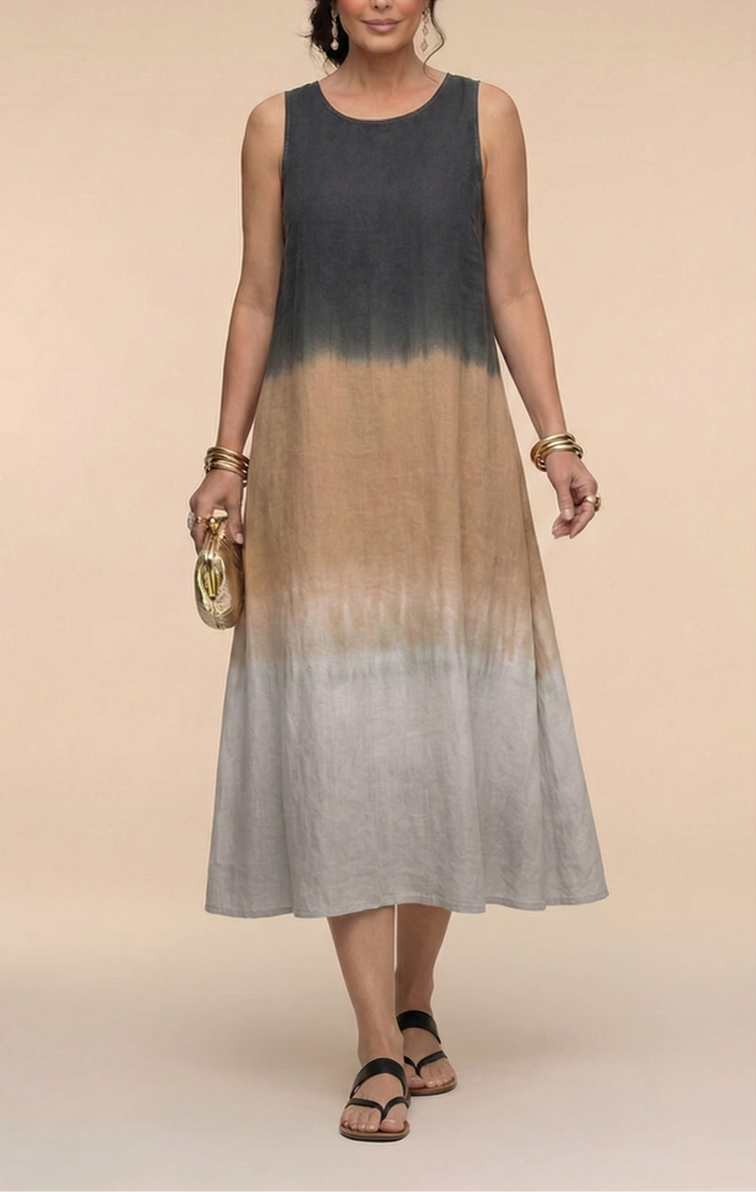 Sorelle | Senza Maniche Midi Dress with Ombre Design