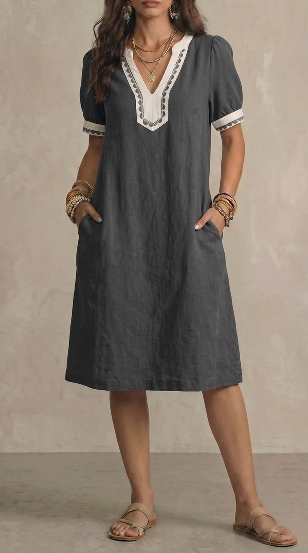 Relaxed Fit Patchwork Lace Cotton Short Sleeve Dress