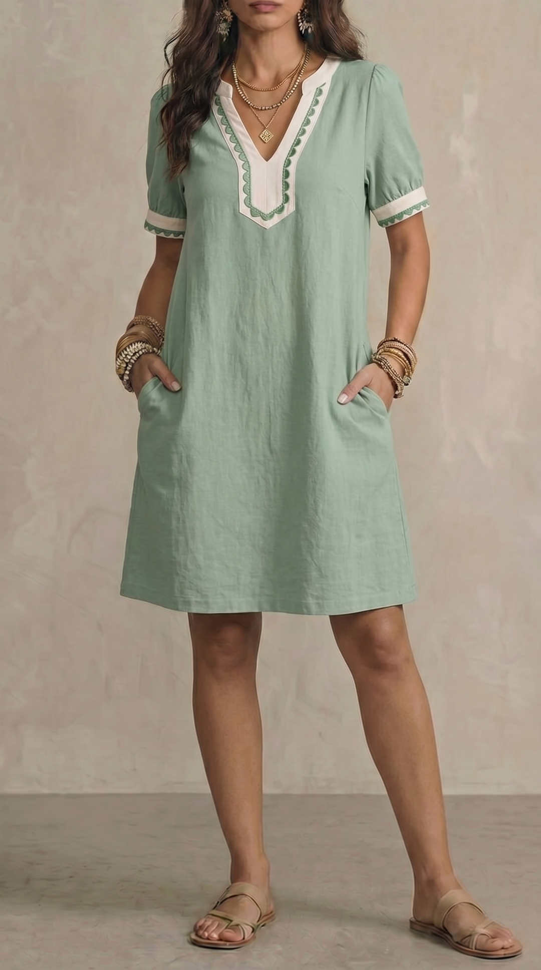 Relaxed Fit Patchwork Lace Cotton Short Sleeve Dress