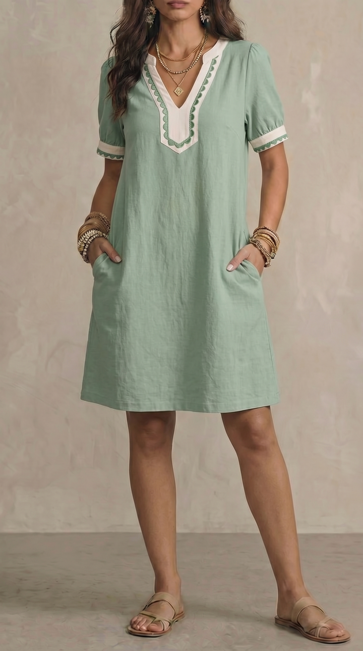 Relaxed Fit Patchwork Lace Cotton Short Sleeve Dress