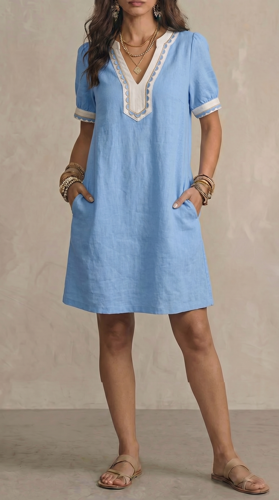 Relaxed Fit Patchwork Lace Cotton Short Sleeve Dress