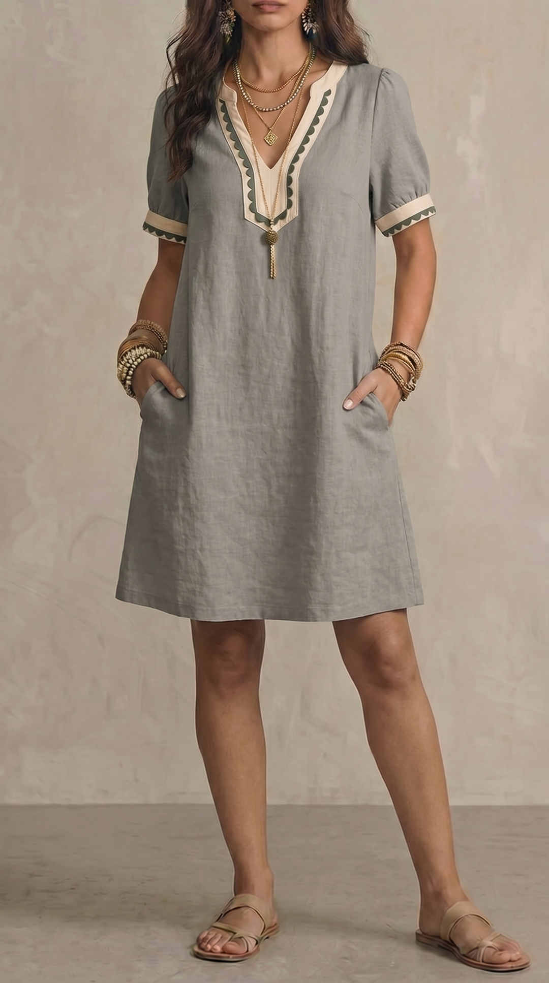 Relaxed Fit Patchwork Lace Cotton Short Sleeve Dress
