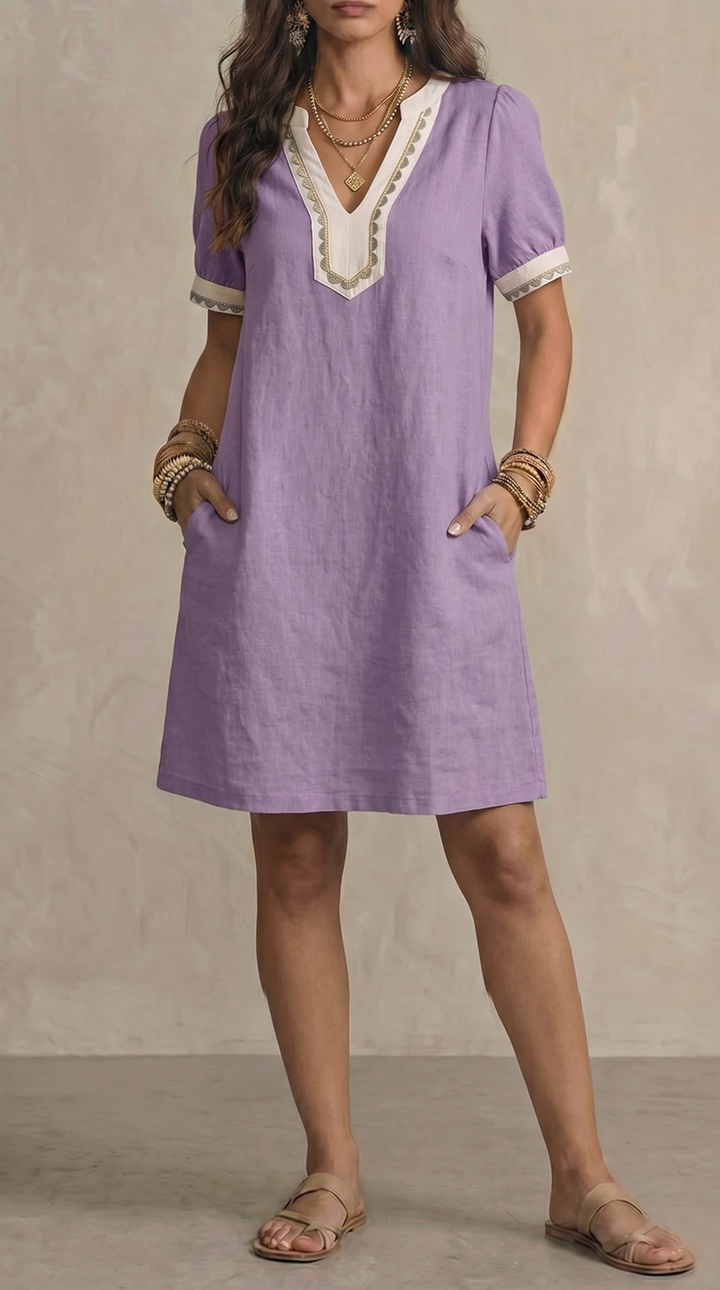 Relaxed Fit Patchwork Lace Cotton Short Sleeve Dress