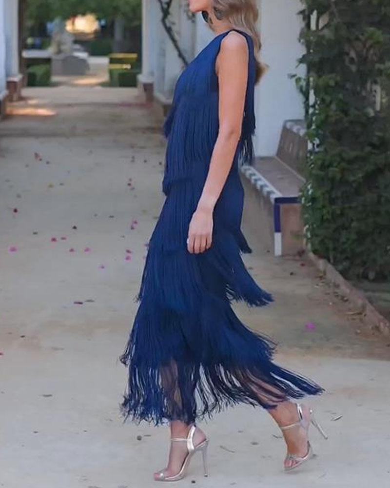 Abito elegante con frange Maya a spalle scoperte