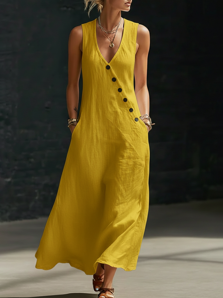 Graziella™ – Maxi Dress with Buttons and V-Neck