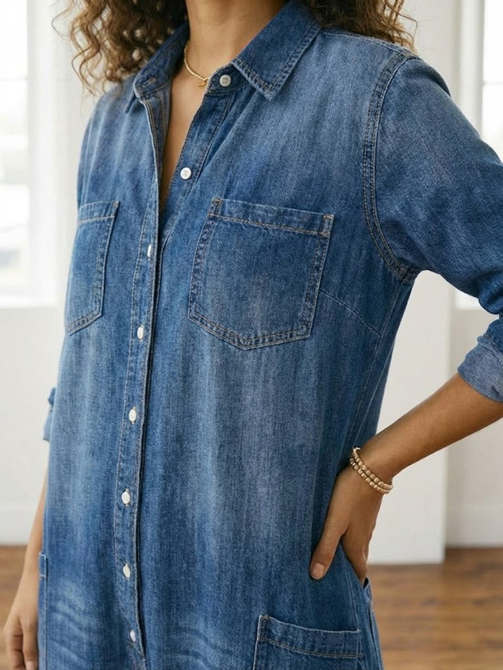 Diana | Tuta in denim di cotone morbido lavato vintage con chiusura a bottoni