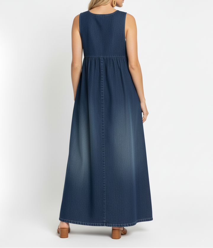 Karen | Abito Maxi in Denim Lavato Vintage con Sensazione di Cotone Morbido