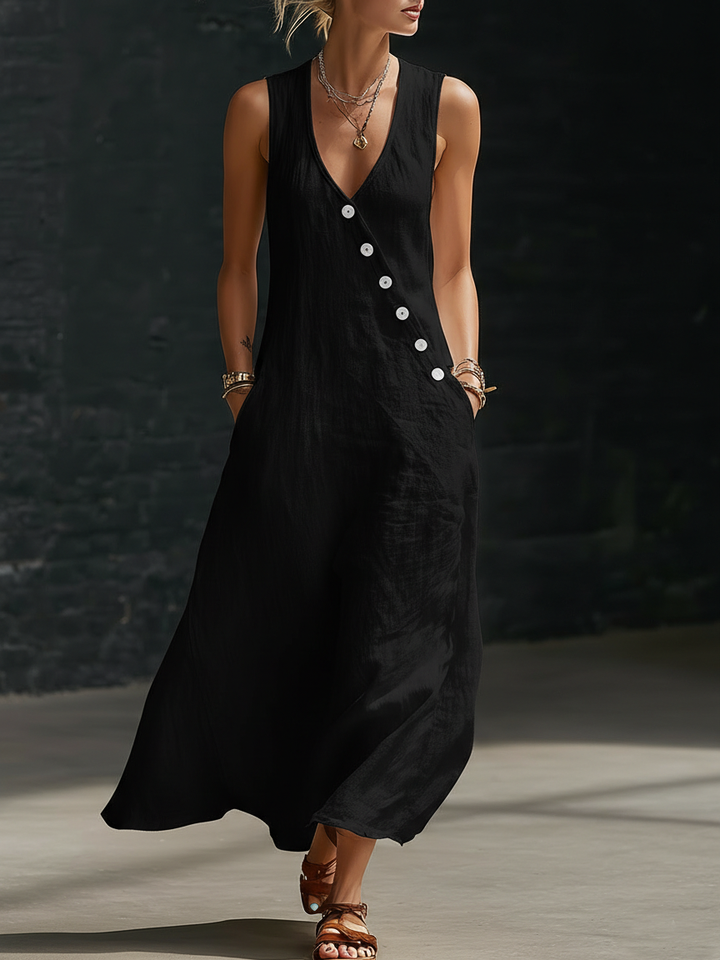 Graziella™ – Maxi Dress with Buttons and V-Neck