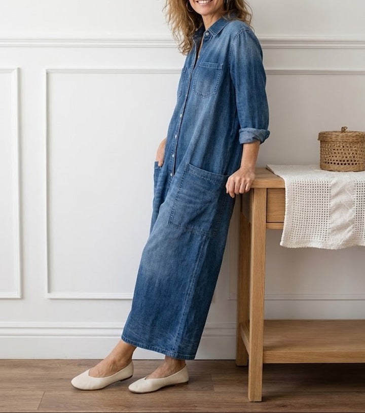 Diana | Tuta in denim di cotone morbido lavato vintage con chiusura a bottoni