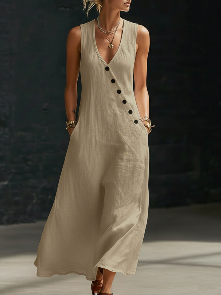 Graziella™ – Maxi Dress with Buttons and V-Neck